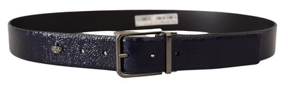 Blaues Lackleder Vernice Silberne Logoschnalle Gürtel