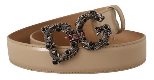 Gürtel Beige Leder Silberne Logoschnalle Amore Gürtel