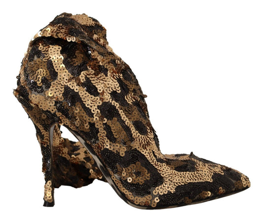Gold Leopard Pailletten Heels Stiefel Schuhe