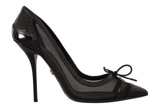 Schwarz Mesh Leder Spitze Absätze Pumps Schuhe