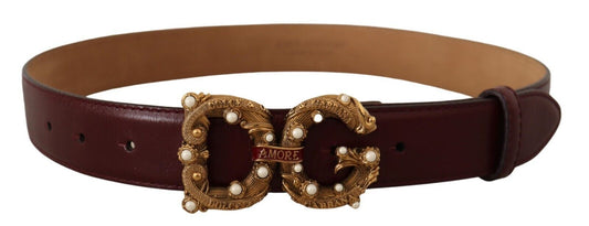 Bordeaux Leder Messing Logo Schnalle Barock Amore Gürtel