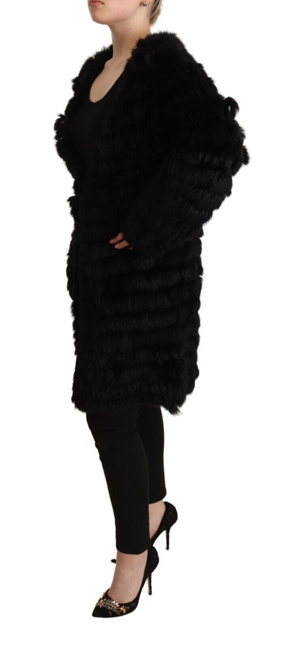 Schwarzer Kaninchenfell-Cardigan mit langen Ärmeln Jacke
