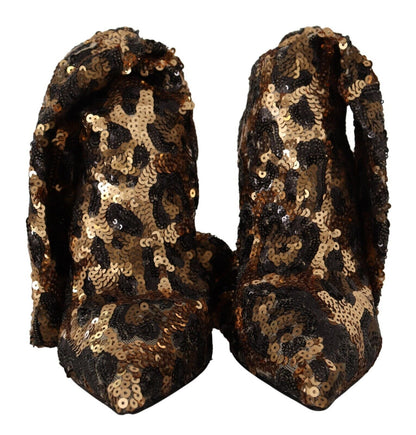Gold Leopard Pailletten Heels Stiefel Schuhe