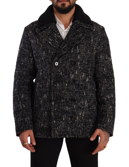 Schwarzer Wollmantel Zweireiher Herrenjacke