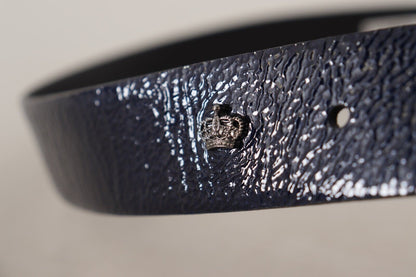 Blaues Lackleder Vernice Silberne Logoschnalle Gürtel