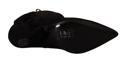 Schwarz Wildleder Leder Frauen Stiefeletten Fransen Schuhe