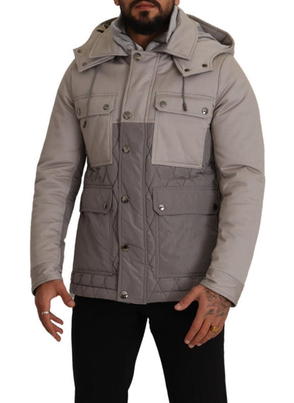 Graue Windbreaker Parka Jacke mit Kapuze aus Baumwolle