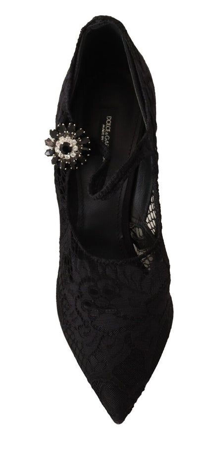 Schwarz Spitze Kristalle Heels Mary Jane Pumps Schuhe