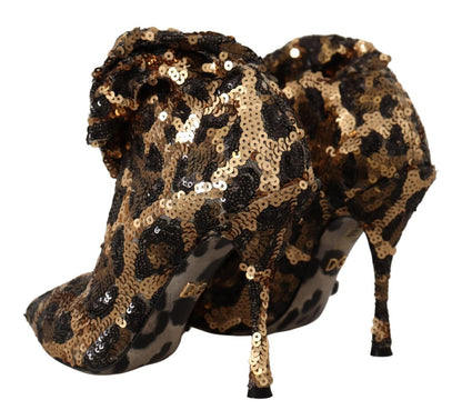 Gold Leopard Pailletten Heels Stiefel Schuhe