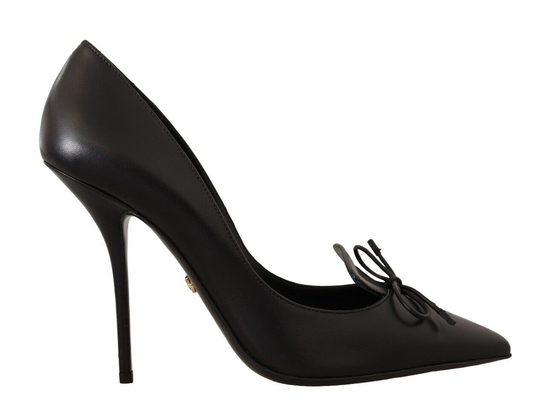 Schwarze Leder spitze Stiletto Heels Pumps Schuhe