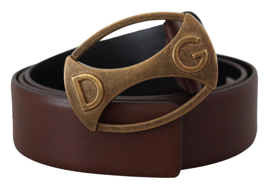 Braunes Leder Gold Logo Metall Ovalschnalle