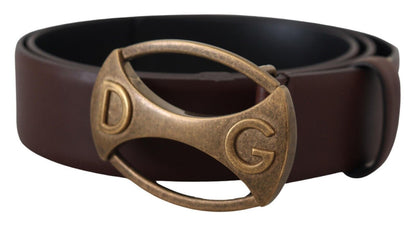 Braunes Leder Gold Logo Metall Ovalschnalle