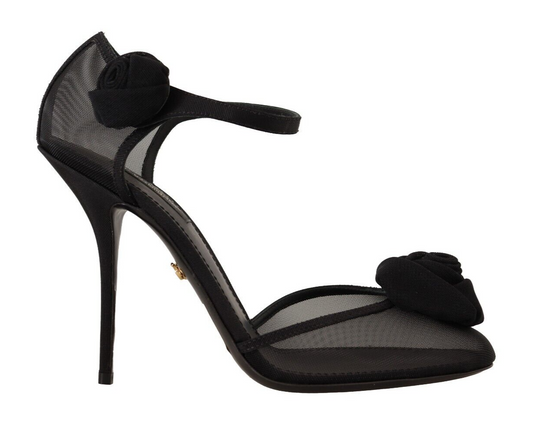 Schwarz Mesh Knöchelriemen High Heels Pumps Schuhe