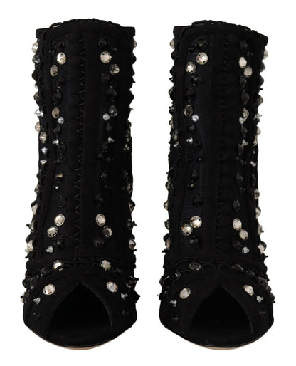 Schwarz Kristalle Heels Reißverschluss Kurze Stiefel Schuhe