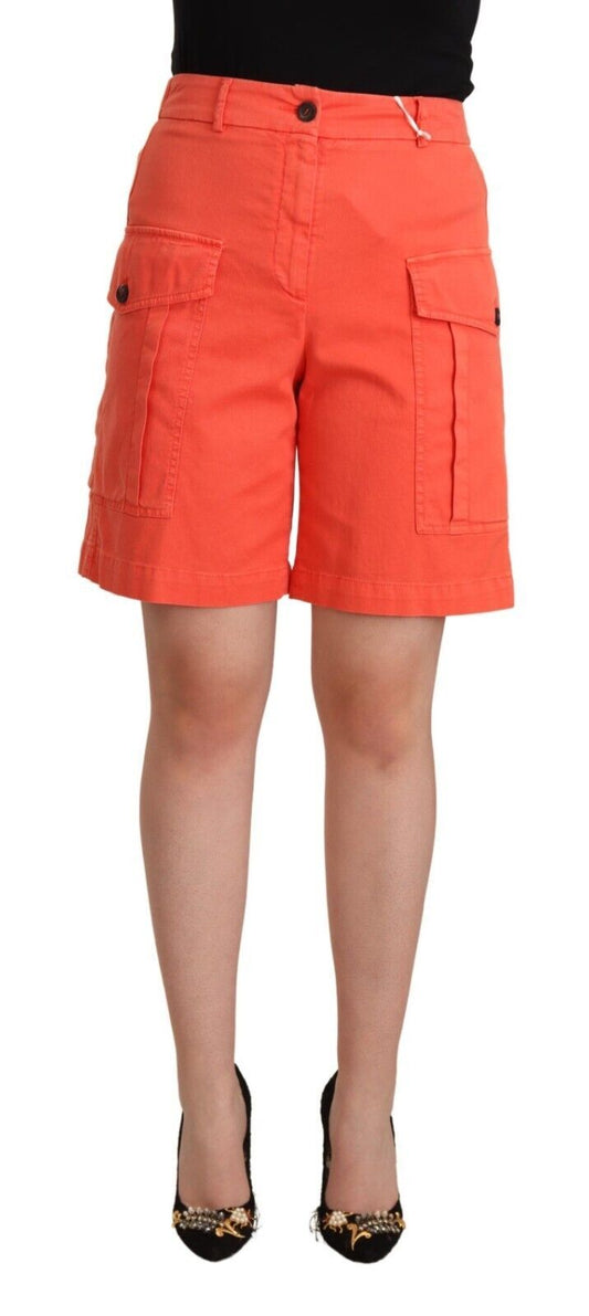 Orangefarbene Cargo-Shorts mit hoher Taille aus Baumwolle