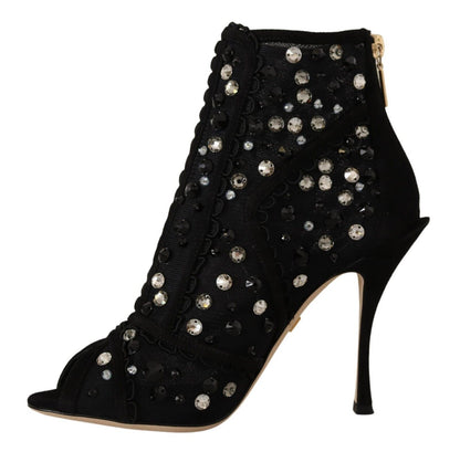 Schwarz Kristalle Heels Reißverschluss Kurze Stiefel Schuhe