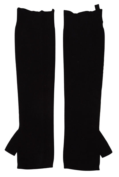 Schwarze fingerlose Wollstrickhandschuhe in Ellenbogenlänge (Kopie)