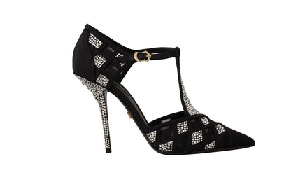 Schwarz Kristalle T-strap Heels Pumps Schuhe