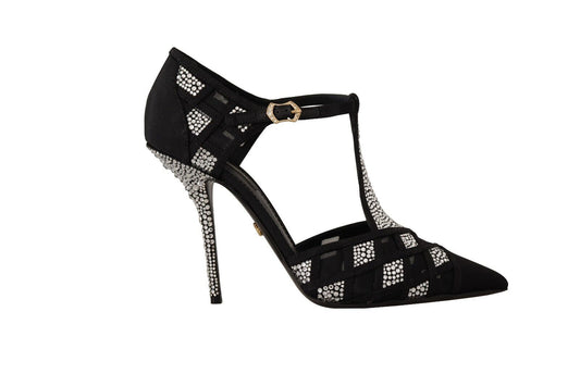 Schwarz Kristalle T-strap Heels Pumps Schuhe