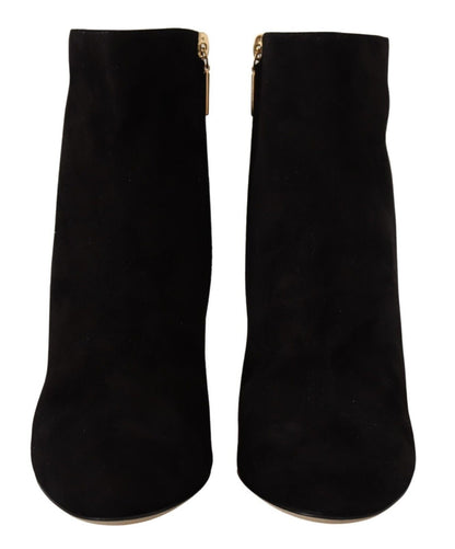 Schwarz Wildleder Leder Crystal Heels Stiefel Schuhe