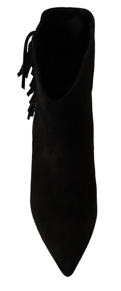 Schwarz Wildleder Leder Frauen Stiefeletten Fransen Schuhe