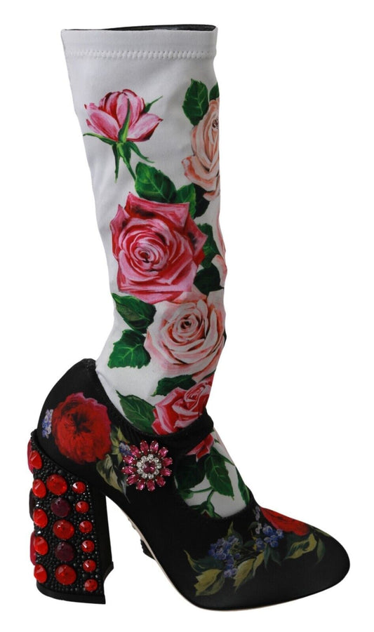 Schwarz Floral Socken Crystal Jersey Stiefel Schuhe