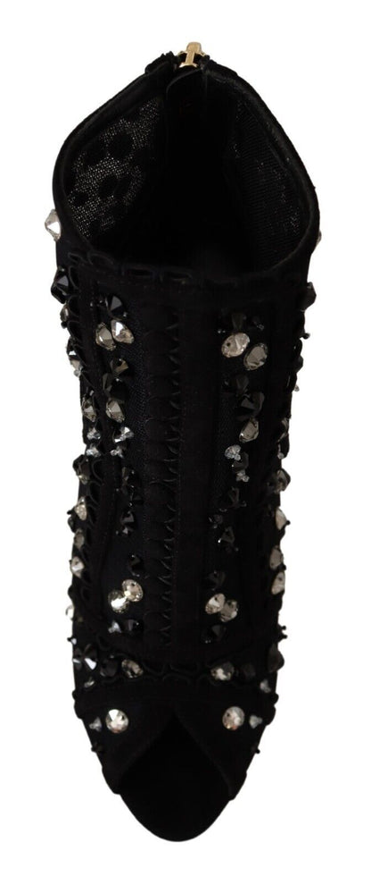 Schwarz Kristalle Heels Reißverschluss Kurze Stiefel Schuhe