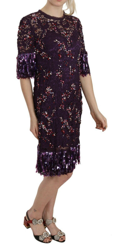 Lila florale Spitze Kristall eingebettet Kleid