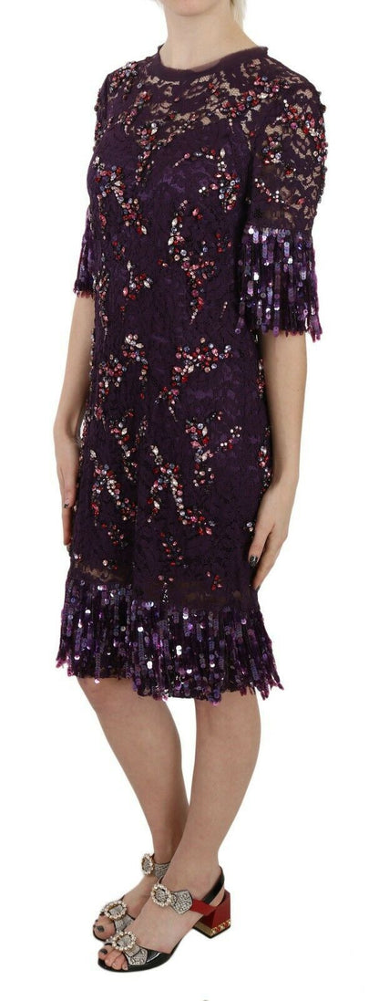 Lila florale Spitze Kristall eingebettet Kleid