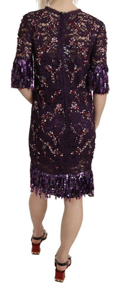 Lila florale Spitze Kristall eingebettet Kleid