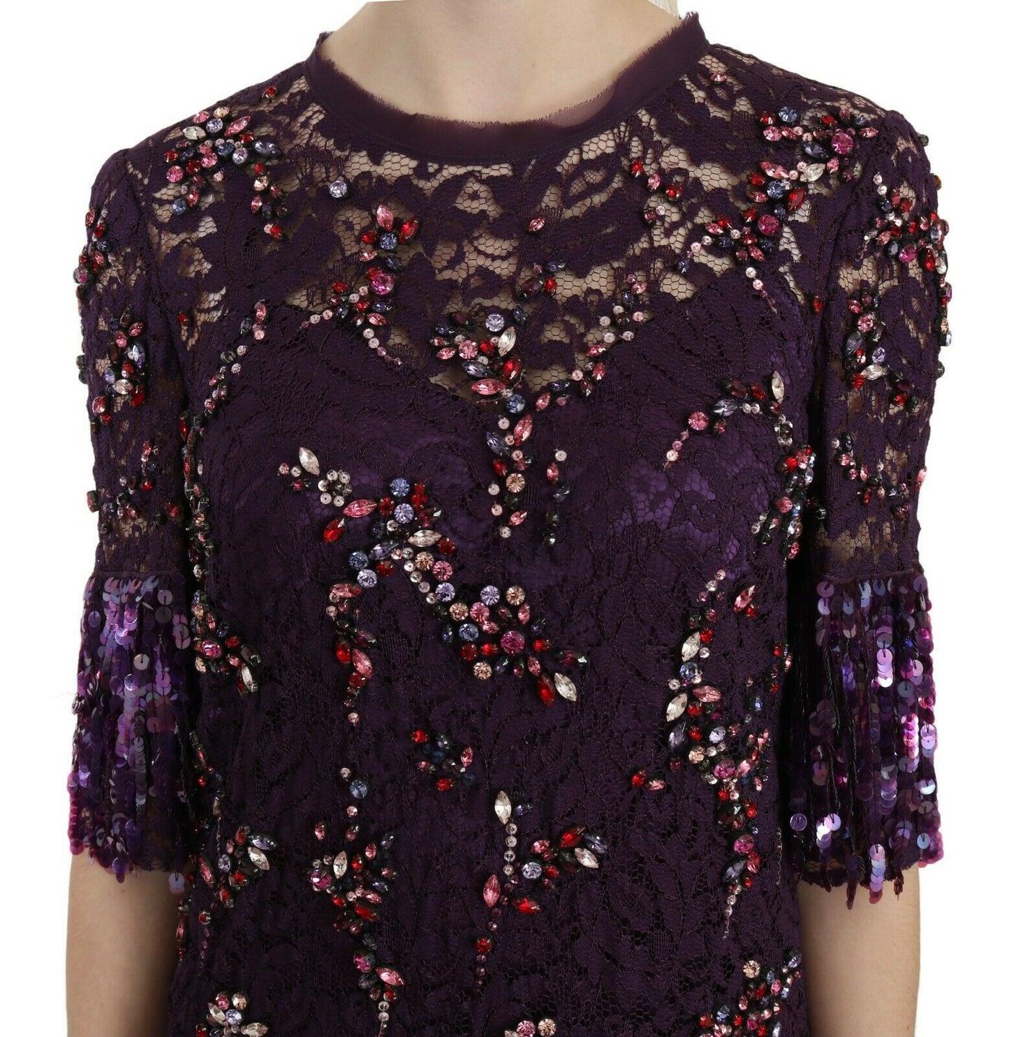Lila florale Spitze Kristall eingebettet Kleid
