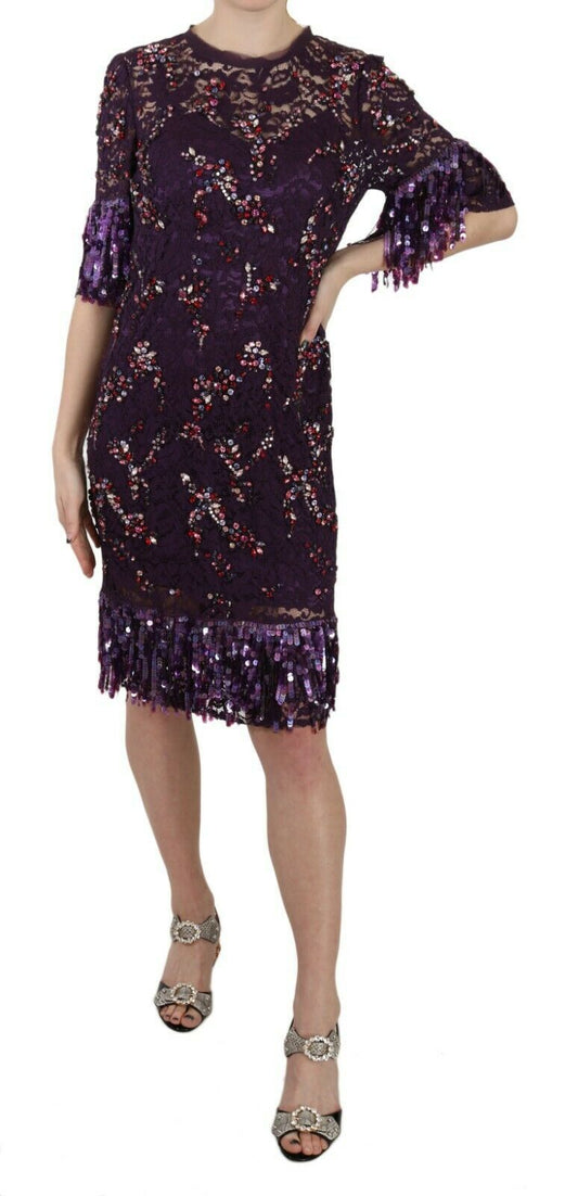 Lila florale Spitze Kristall eingebettet Kleid