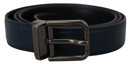 Blauer Leder Silber Metallschnalle Vintage Gürtel