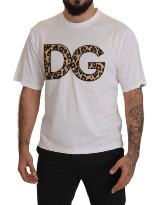 Weißes DG Leopard Logo T-Shirt mit Rundhalsausschnitt