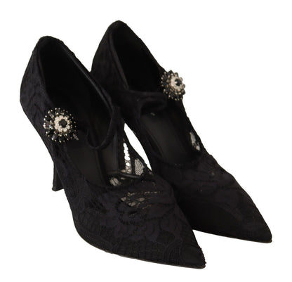 Schwarz Spitze Kristalle Heels Mary Jane Pumps Schuhe