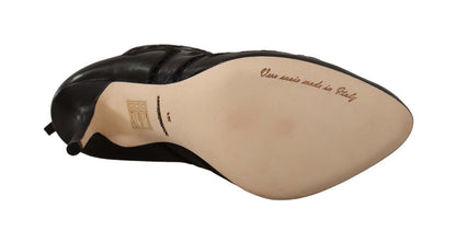 Schwarze Stiletto Spitze Leder Stiefeletten Schuhe