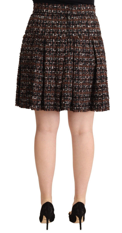 Brauner Mini-Faltenrock mit hoher Taille und A-Linie