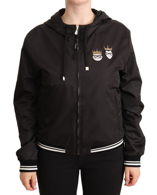 Schwarze Polyester Bomberjacke mit Kapuze und Reißverschluss