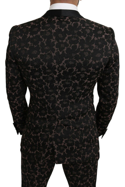 Anzug Schwarz Floral 3 Stück Slim Tuxedo
