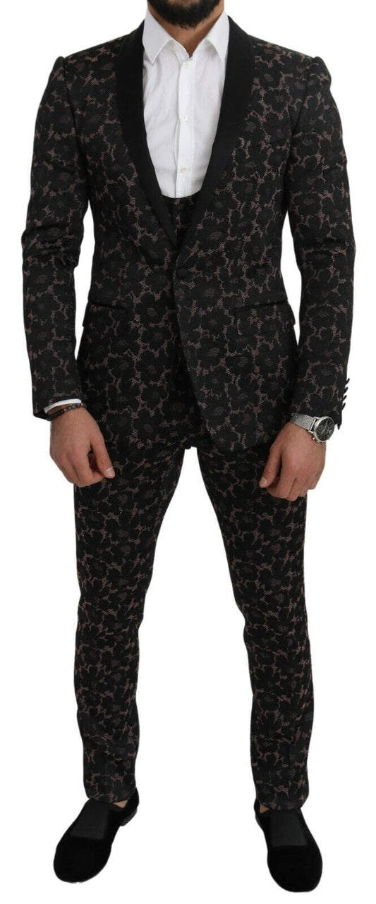 Anzug Schwarz Floral 3 Stück Slim Tuxedo