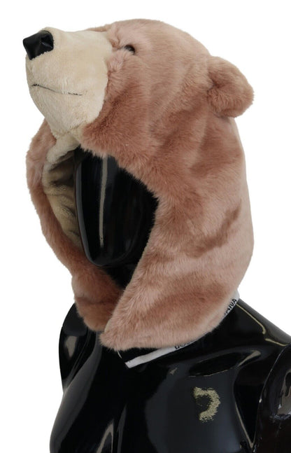 Beige Bär Pelz Ganzkopfmütze Einheitsgröße Polyester Hut