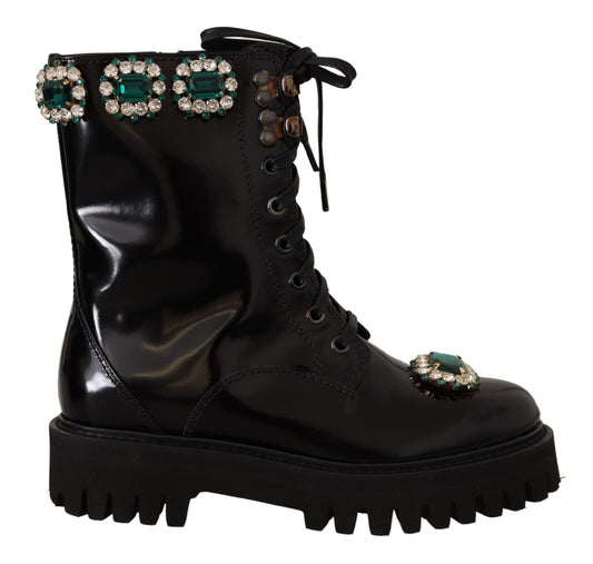 Schwarz Leder Crystal Combat Stiefel Schuhe