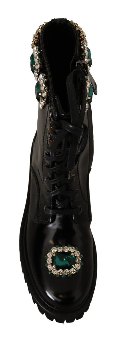 Schwarz Leder Crystal Combat Stiefel Schuhe