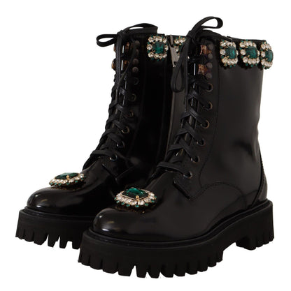 Schwarz Leder Crystal Combat Stiefel Schuhe