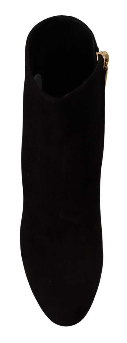 Schwarz Wildleder Leder Crystal Heels Stiefel Schuhe