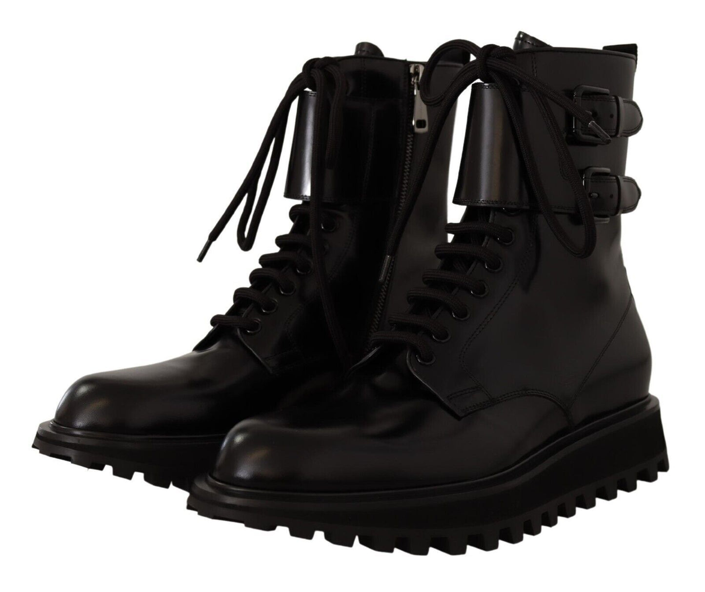 Schwarzes Leder Combat Lace Up Herren Stiefel Schuhe