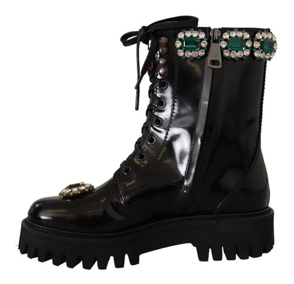 Schwarz Leder Crystal Combat Stiefel Schuhe