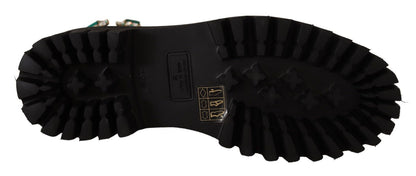 Schwarz Leder Crystal Combat Stiefel Schuhe
