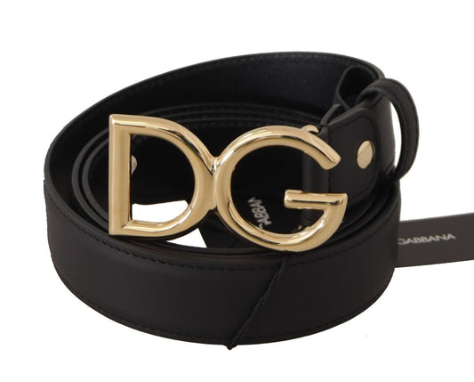 Schwarzes Leder Gold Metall DG Logo Taille Schnalle Gürtel