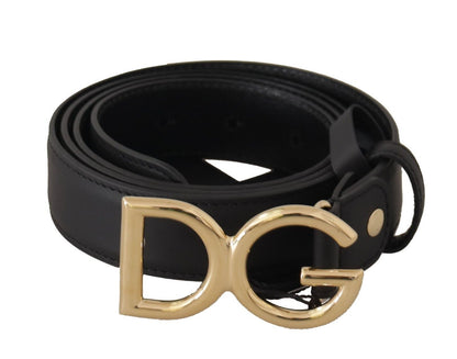 Schwarzes Leder Gold Metall DG Logo Taille Schnalle Gürtel